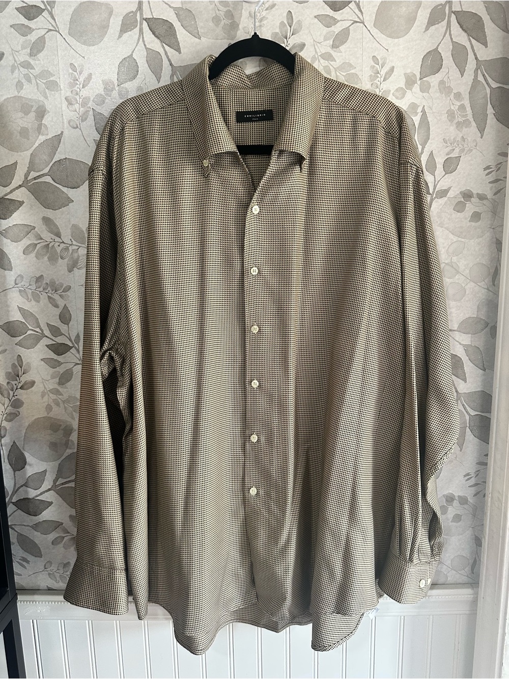 Houndstooth Equilibrio Men's Long-Sleeve Dress Shirt XXL Italian made